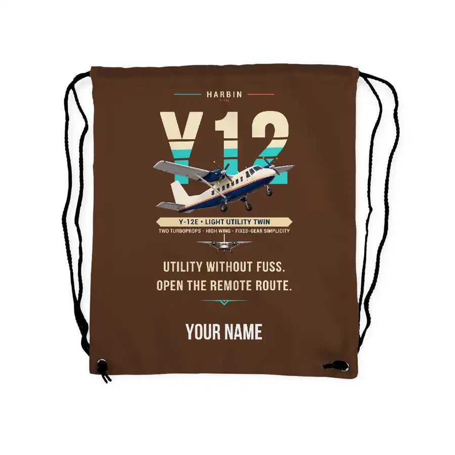 Harbin Y-12E - Drawstring Bag - Original + Name - Brown