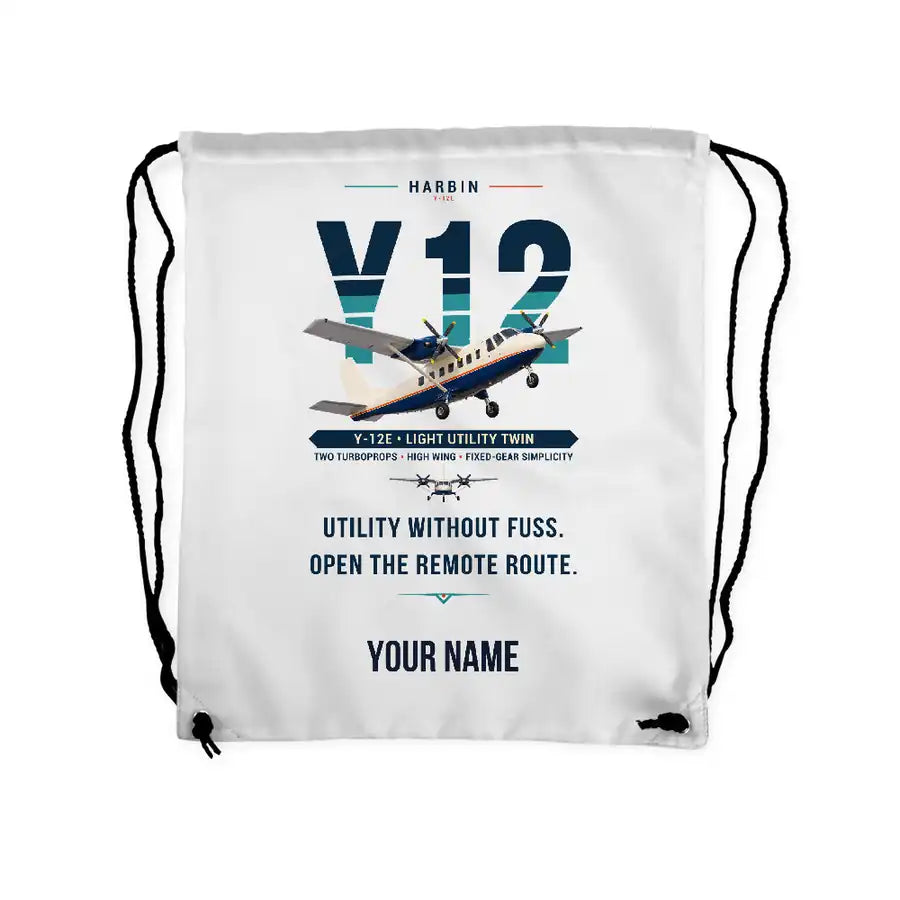 Harbin Y-12E - Drawstring Bag - Original + Name - White