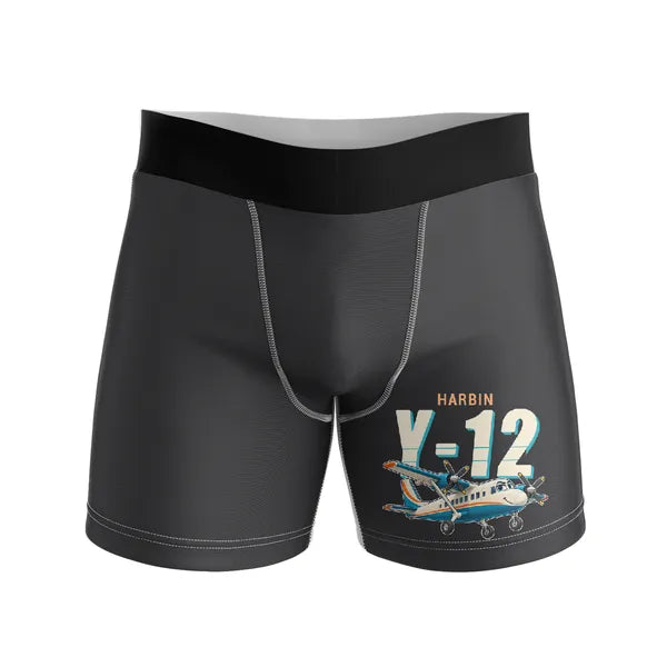 Harbin Y-12E - Men Boxers - Cartoon - Black