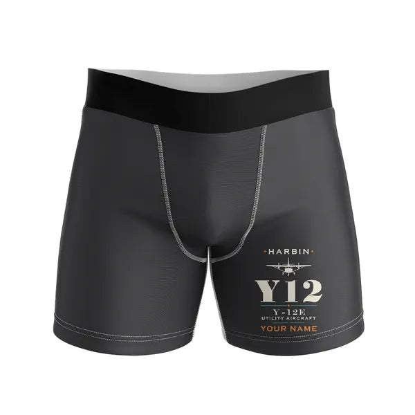 Harbin Y-12E - Men Boxers - Heritage + Name - Black
