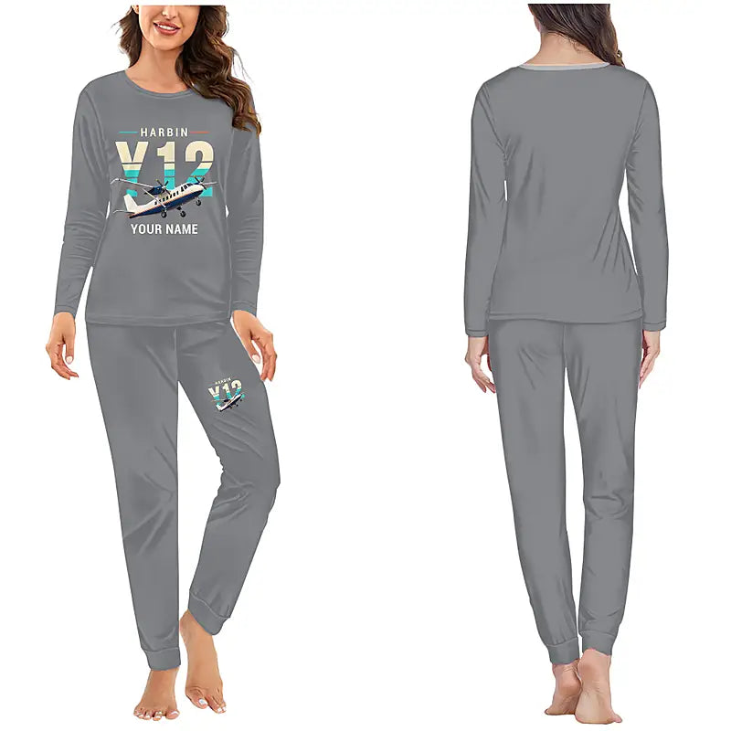 Harbin Y-12E - Women Pajamas - Original Chest + Name - Gray