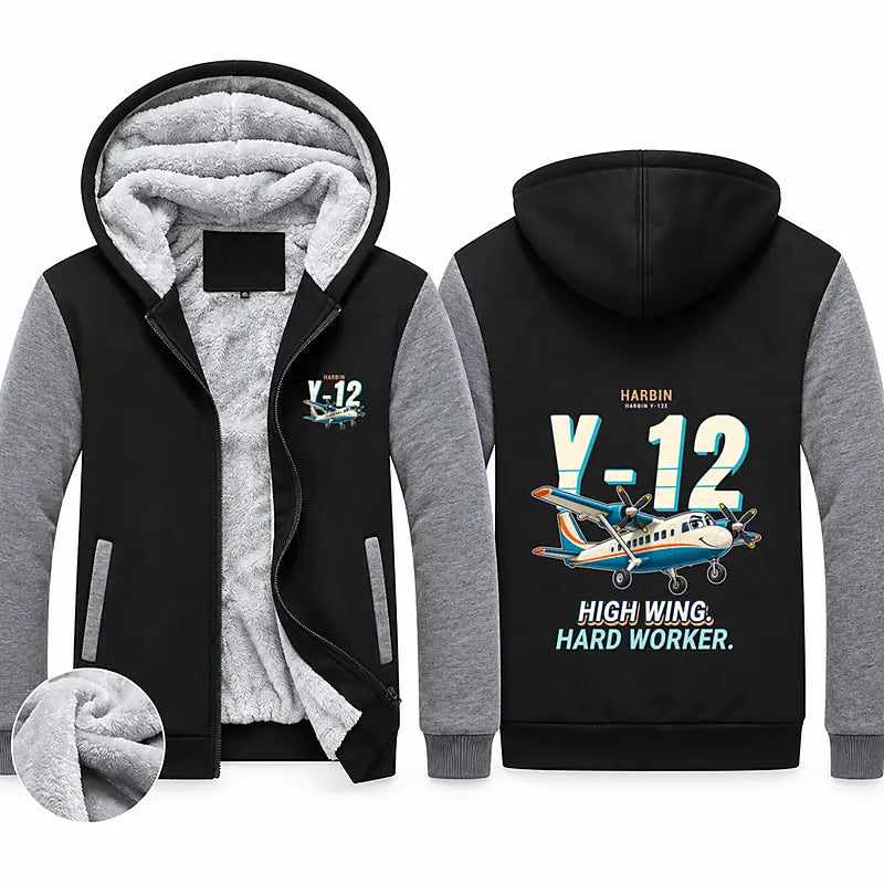 Harbin Y-12E Zipped Sweatshirts - Cartoon - Black & Gray