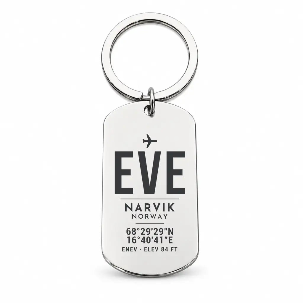 Harstad Narvik Evenes Airport EVE - Key Chain - Original Design - Silver
