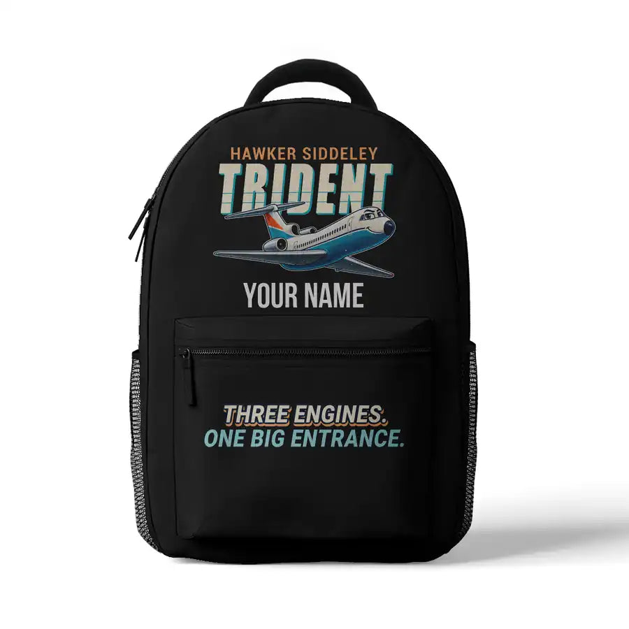 Hawker Siddeley HS 121 Trident 2E - 3D Backpack - Cartoon + Name - Black