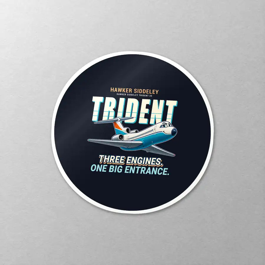 Hawker Siddeley HS 121 Trident 2E - Cartoon - Circle Sticker - Close-up
