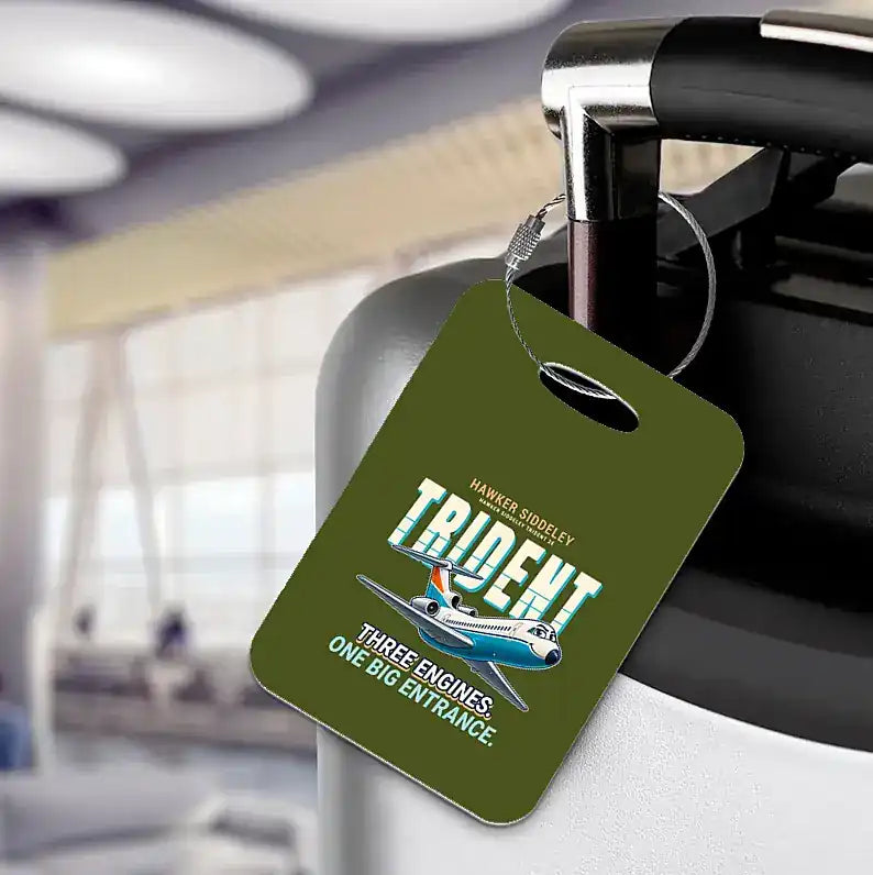 Hawker Siddeley HS 121 Trident 2E - Cartoon - Luggage Tag - Green Army