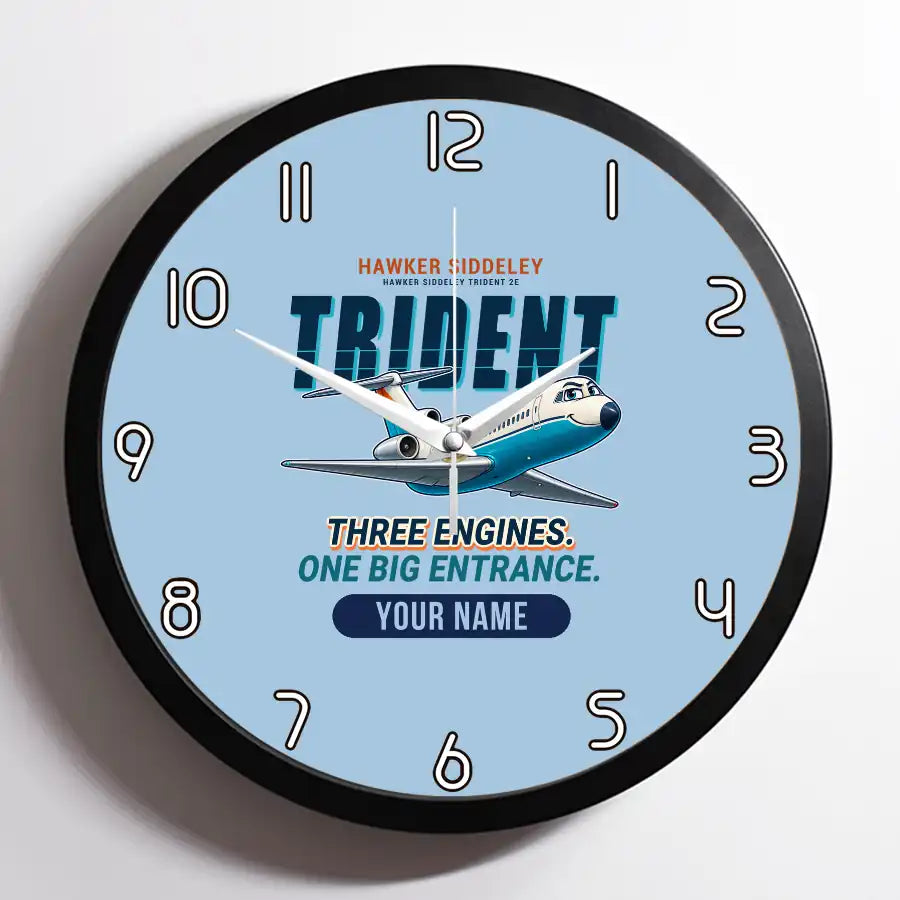 Hawker Siddeley HS 121 Trident 2E - Cartoon + Name - Framed - Light Blue