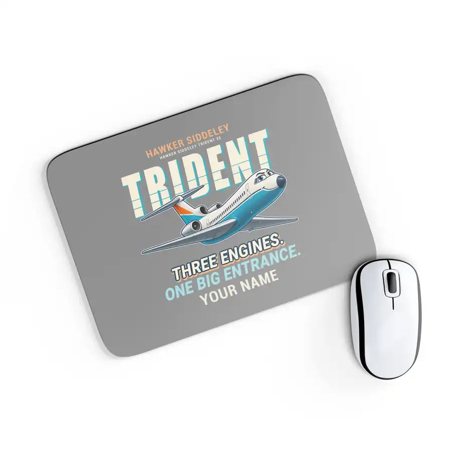 Hawker Siddeley HS 121 Trident 2E - Cartoon + Name - Mouse Pad - Gray