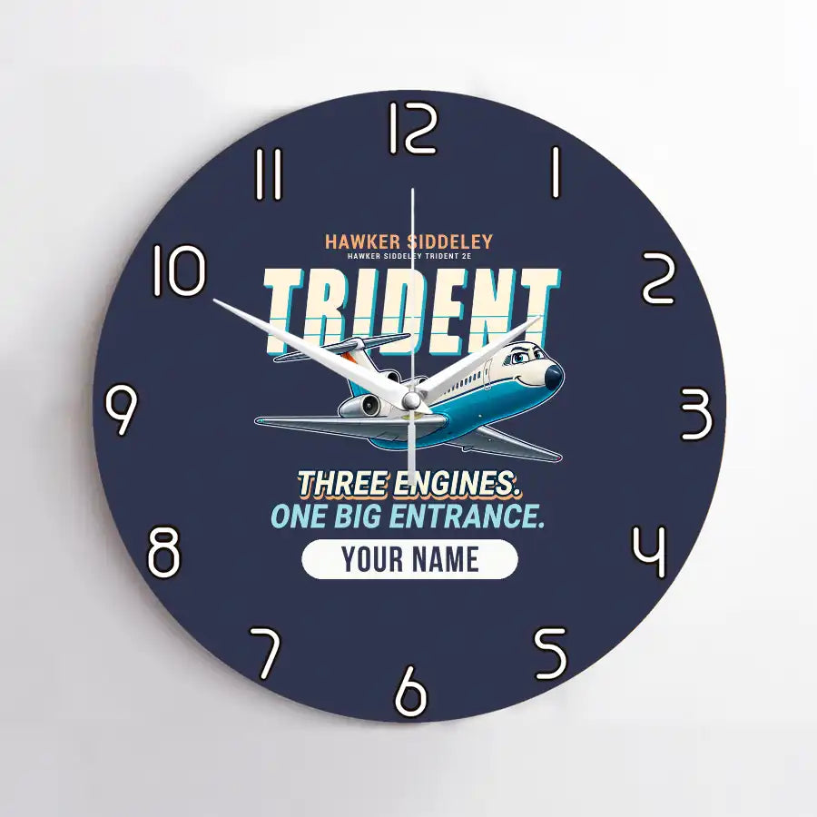 Hawker Siddeley HS 121 Trident 2E - Cartoon + Name - No Frame - Navy Blue