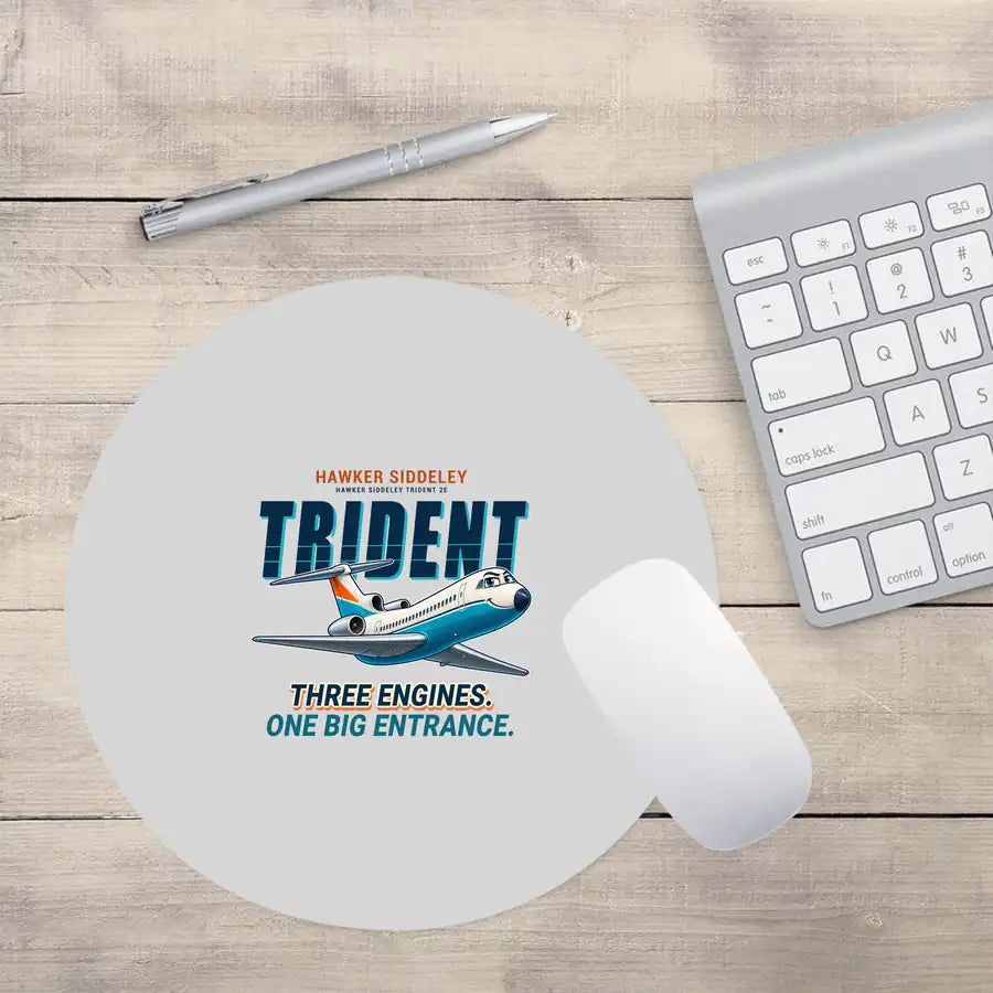 Hawker Siddeley HS 121 Trident 2E - Cartoon - Round Mouse Pad - Light Gray