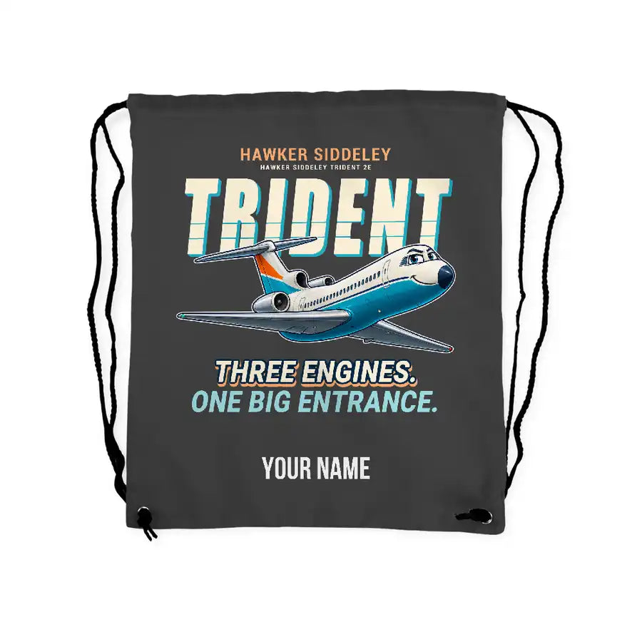 Hawker Siddeley HS 121 Trident 2E - Drawstring Bag - Cartoon + Name - Gray