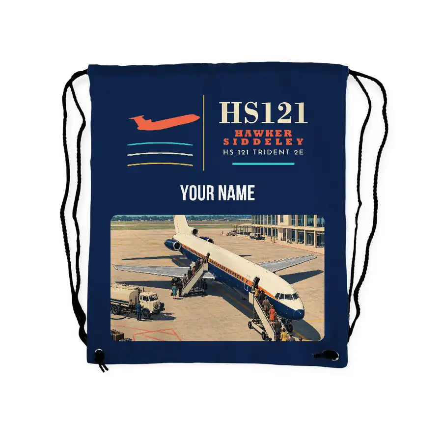 Hawker Siddeley HS 121 Trident 2E - Drawstring Bag - Classic + Name - Dark Blue