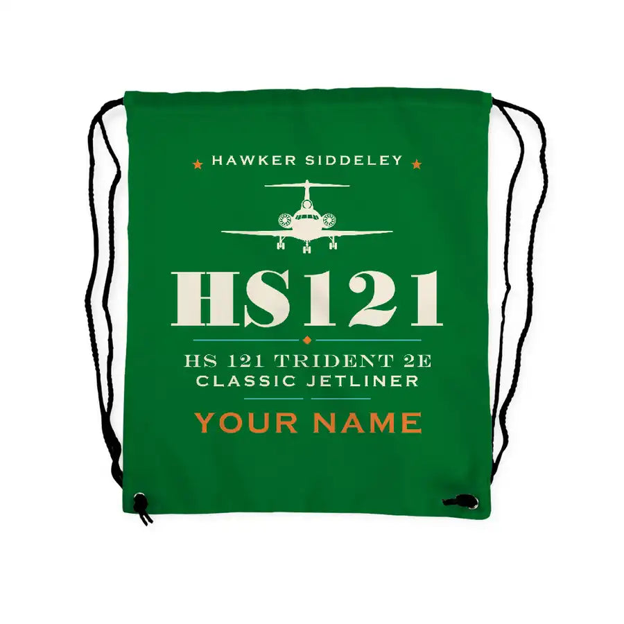 Hawker Siddeley HS 121 Trident 2E - Drawstring Bag - Heritage + Name - Green