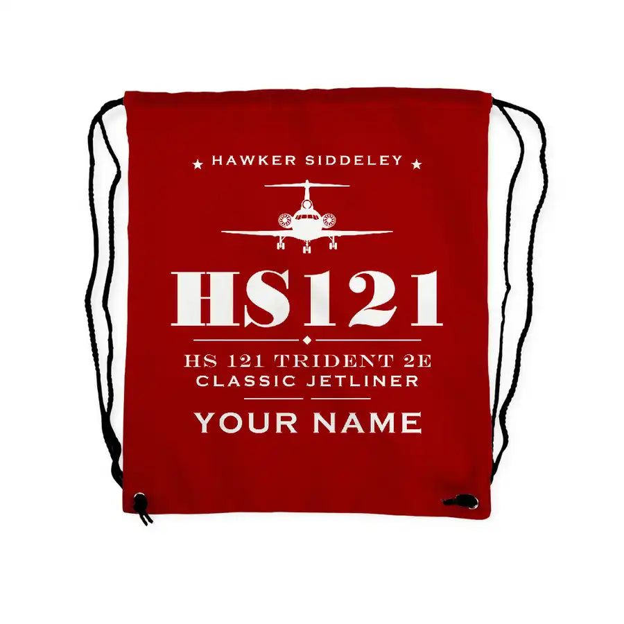 Hawker Siddeley HS 121 Trident 2E - Drawstring Bag - Heritage + Name - Red