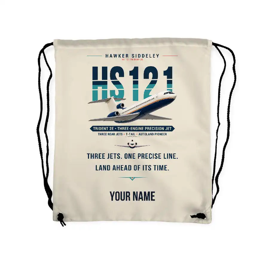 Hawker Siddeley HS 121 Trident 2E - Drawstring Bag - Original + Name - Beige