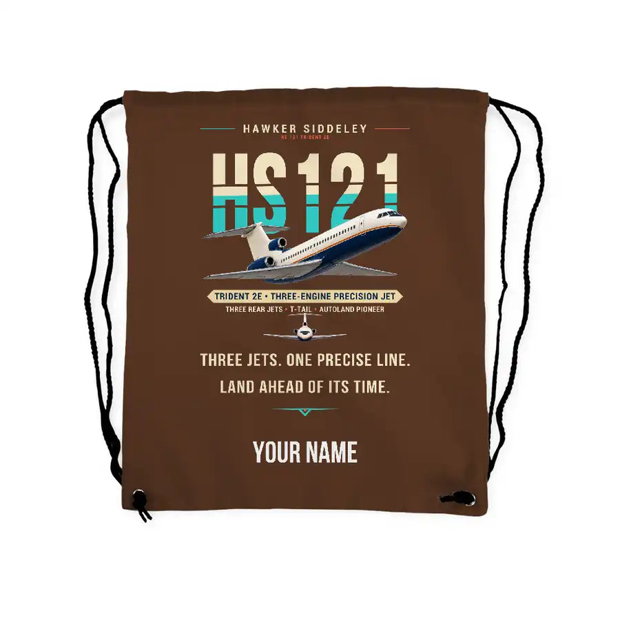 Hawker Siddeley HS 121 Trident 2E - Drawstring Bag - Original + Name - Brown