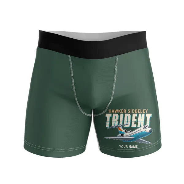 Hawker Siddeley HS 121 Trident 2E - Men Boxers - Cartoon + Name - Dark Green