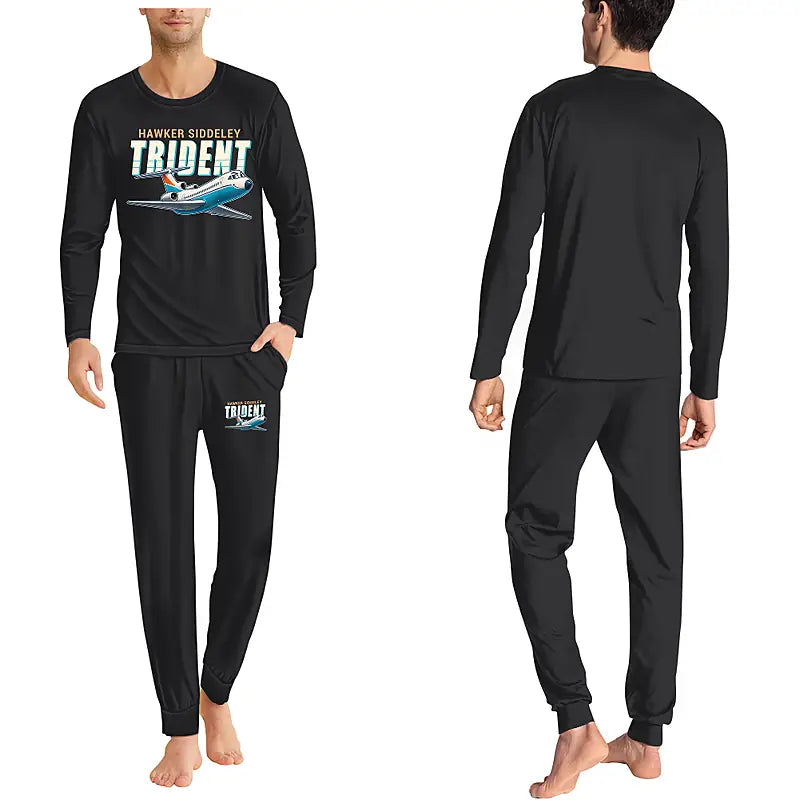 Hawker Siddeley HS 121 Trident 2E - Men Pajamas - Cartoon Chest - Black