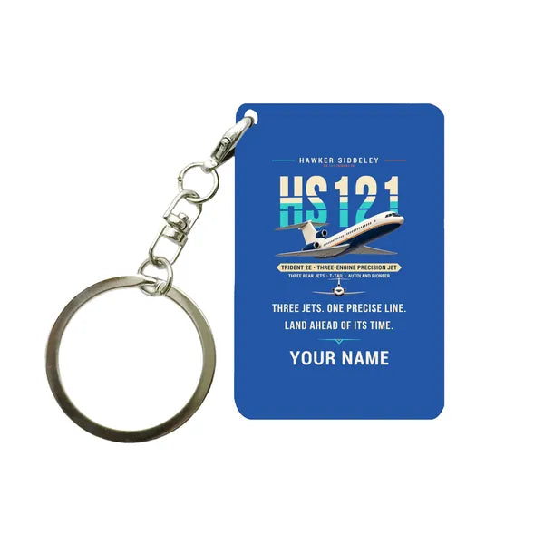 Hawker Siddeley HS 121 Trident 2E - Original + Name - Key Chain - Blue