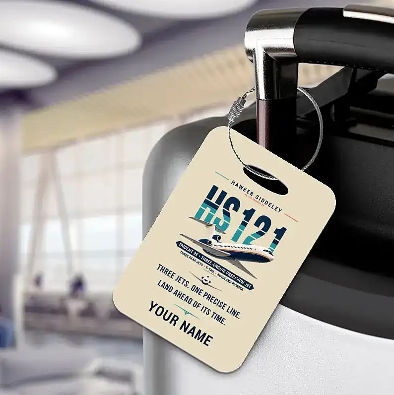 Hawker Siddeley HS 121 Trident 2E - Original + Name - Luggage Tag - Beige