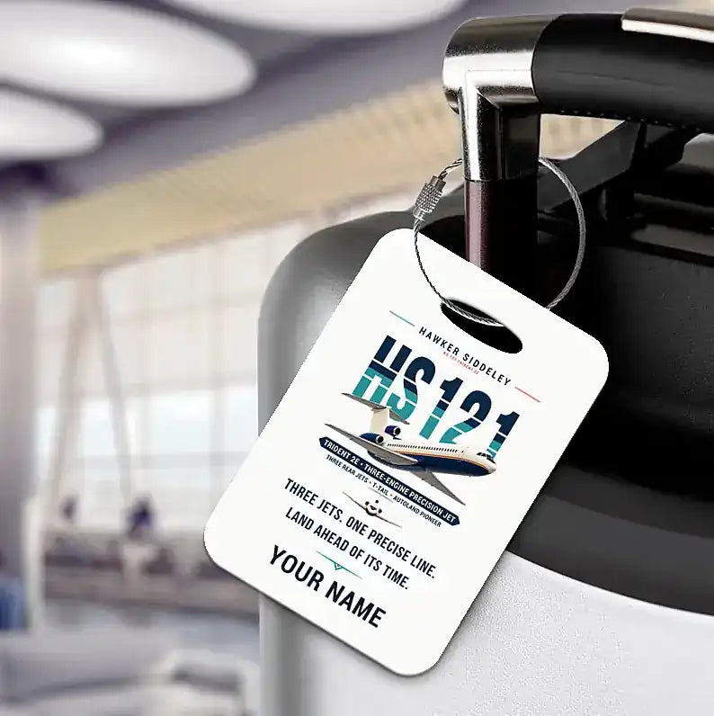Hawker Siddeley HS 121 Trident 2E - Original + Name - Luggage Tag - White