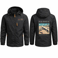 Thumbnail for Hawker Siddeley HS 121 Trident 2E Stylish Jackets - Hooded Windbreaker - Poster - Black