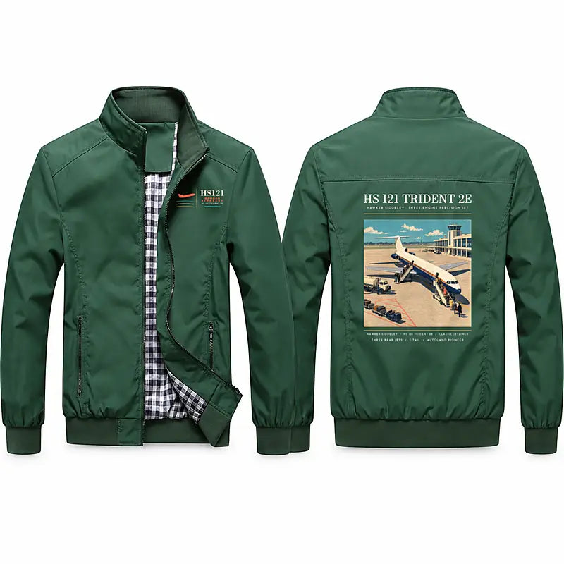 Hawker Siddeley HS 121 Trident 2E Stylish Jackets - Stand Collar - Poster - Green