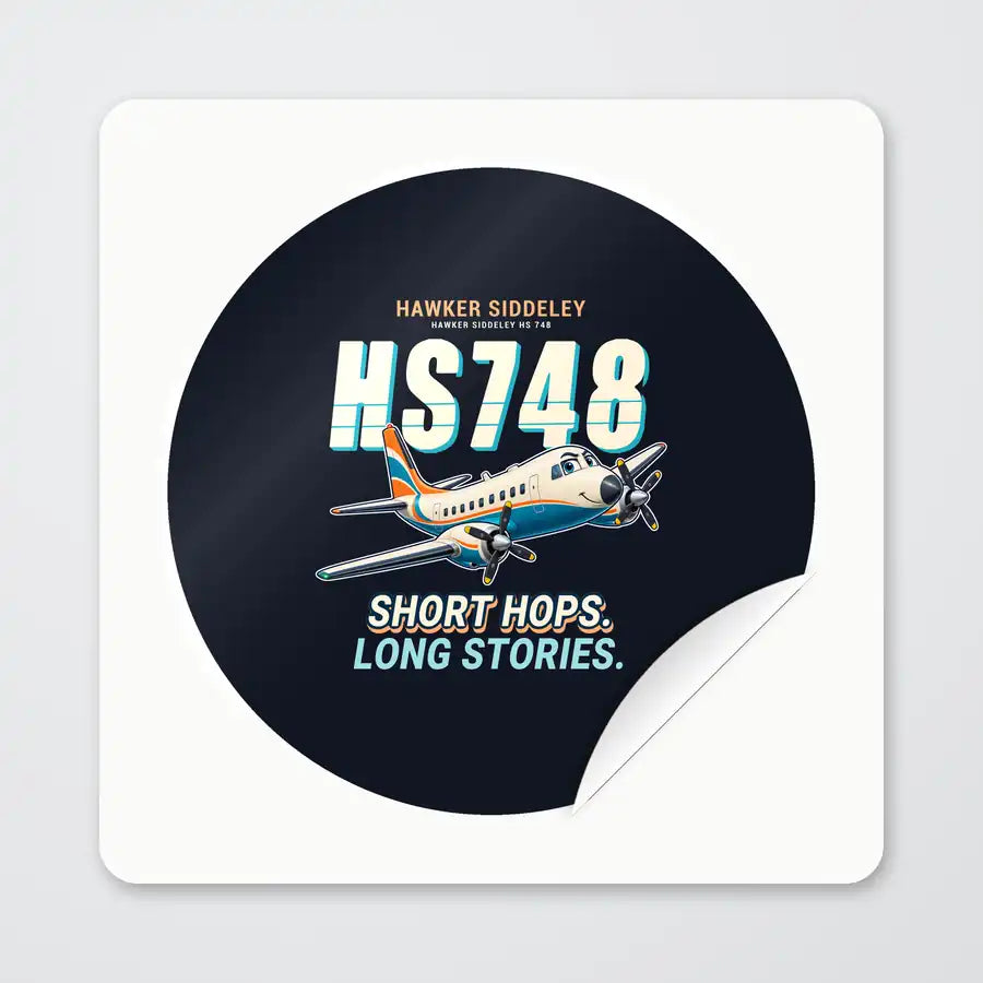 Hawker Siddeley HS 748 Series 2A - Cartoon - Circle Sticker - Peel