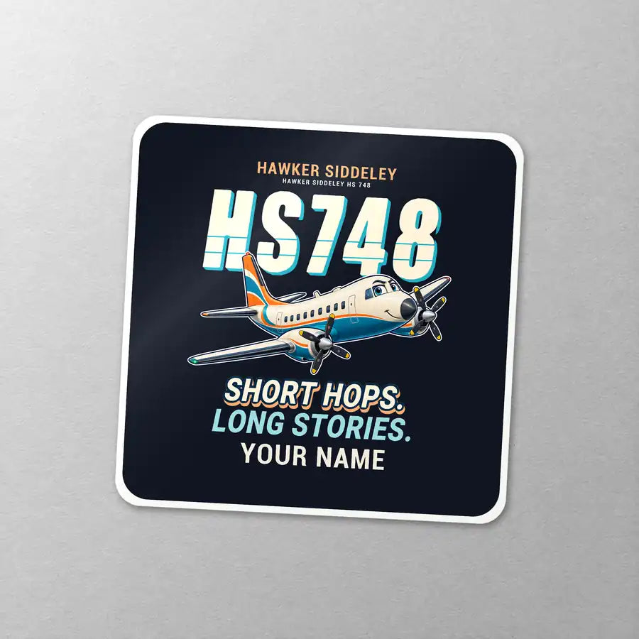 Hawker Siddeley HS 748 Series 2A - Cartoon + Name - Square Sticker - Close-up