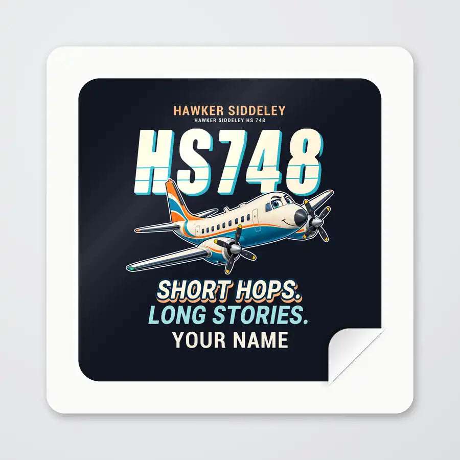 Hawker Siddeley HS 748 Series 2A - Cartoon + Name - Square Sticker - Peel