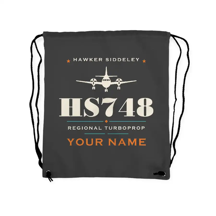 Hawker Siddeley HS 748 Series 2A - Drawstring Bag - Heritage + Name - Gray