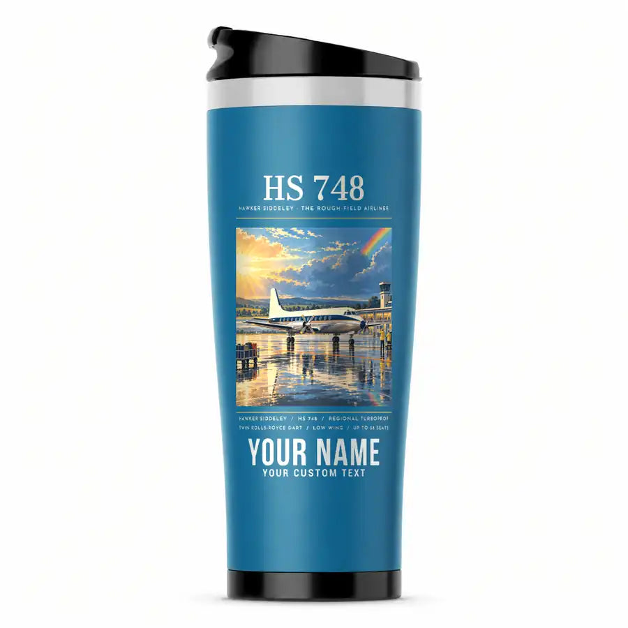 Hawker Siddeley HS 748 Series 2A - Poster + Name - Stainless Steel (No Holder) - Light Blue
