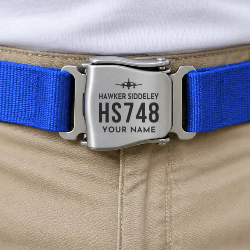 Hawker Siddeley HS 748 Series 2A - Seat Belt - Heritage + Name - Blue