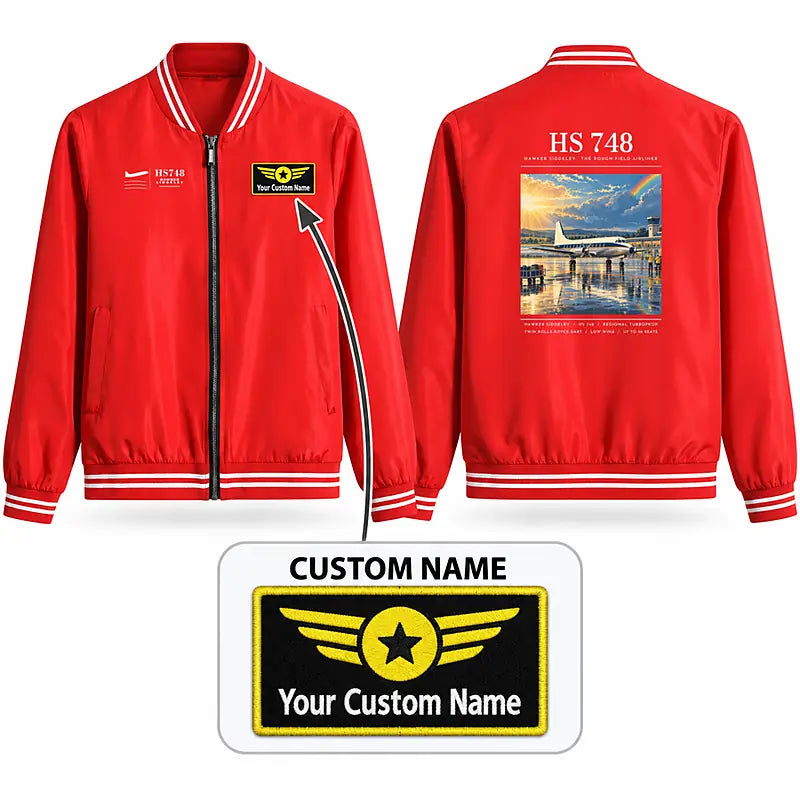 Hawker Siddeley HS 748 Series 2A Stylish Jackets - Baseball Collar - Poster + Name - Red