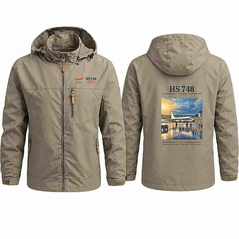 Hawker Siddeley HS 748 Series 2A Stylish Jackets - Hooded Windbreaker - Poster - Khaki