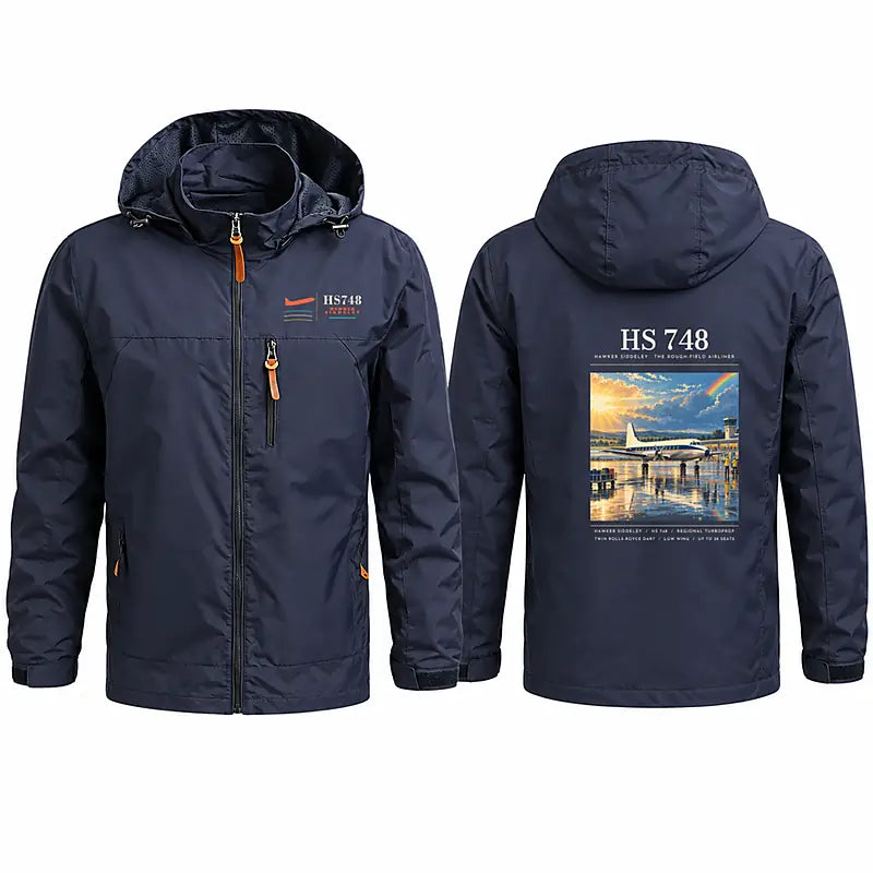 Hawker Siddeley HS 748 Series 2A Stylish Jackets - Hooded Windbreaker - Poster - Navy Blue