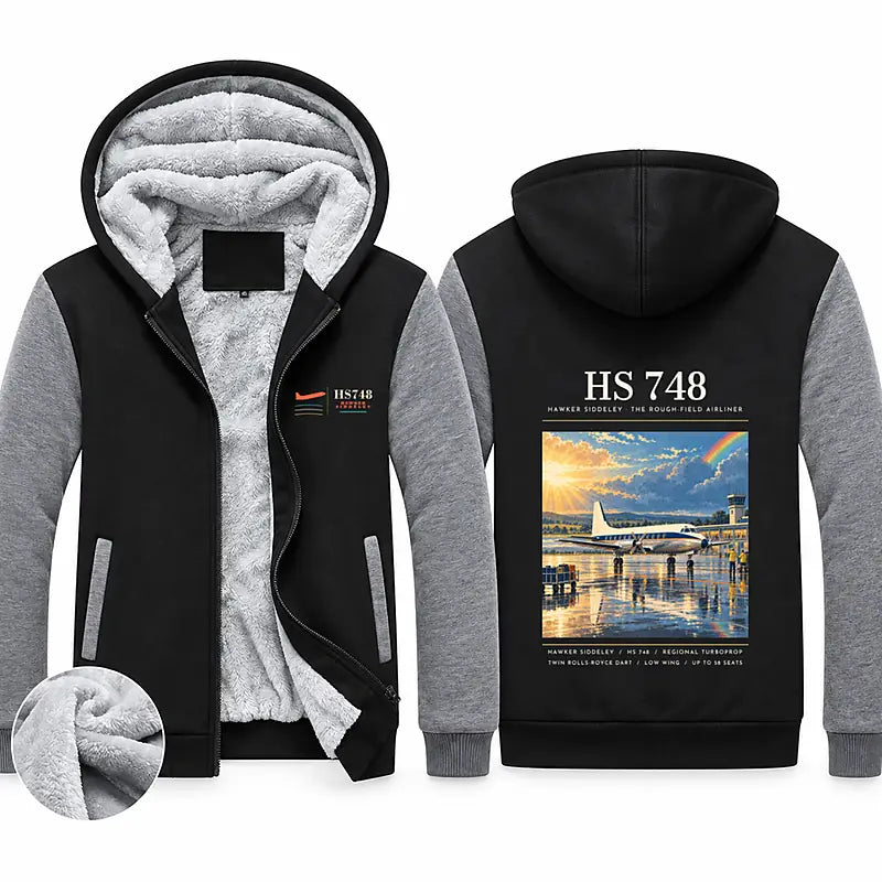 Hawker Siddeley HS 748 Series 2A Zipped Sweatshirts - Poster - Black & Gray