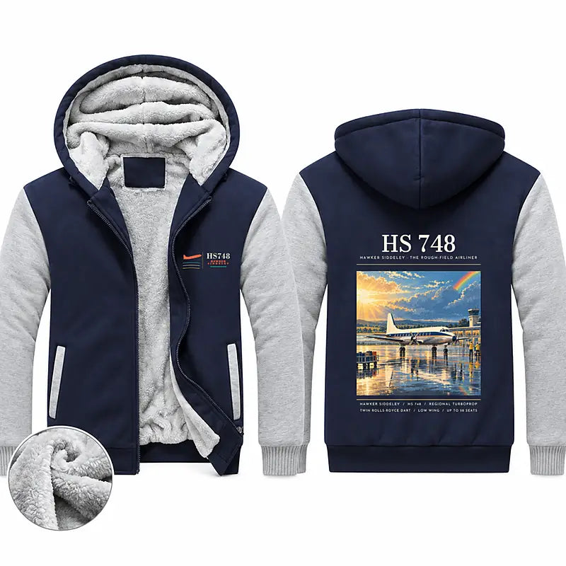 Hawker Siddeley HS 748 Series 2A Zipped Sweatshirts - Poster - Navy & Gray