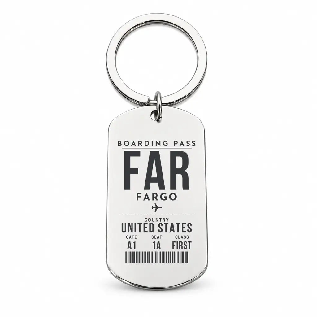 Hector International Airport FAR — Fargo - Key Chain - Boarding Pass Style - Silver