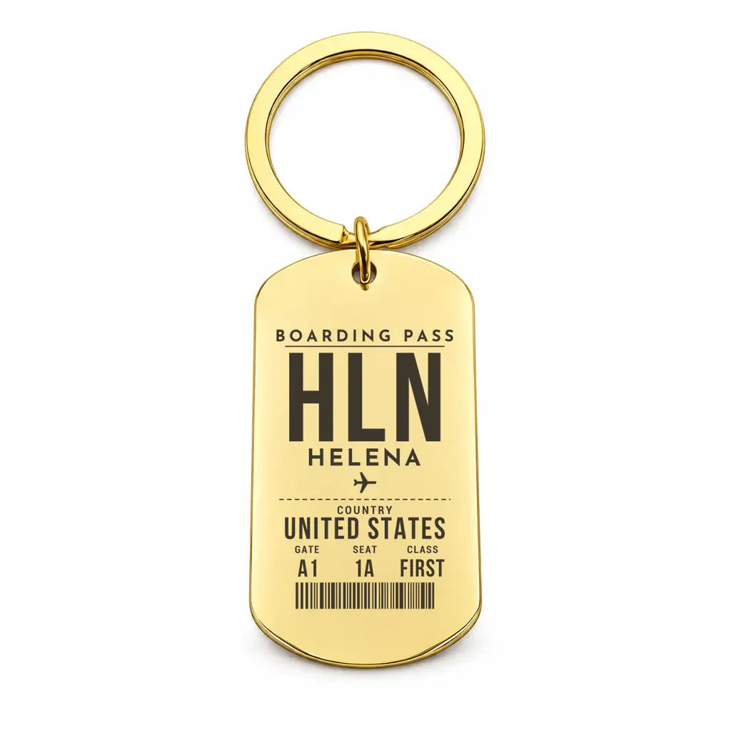 Helena Regional Airport HLN - Key Chain - Boarding Pass Style - Gold