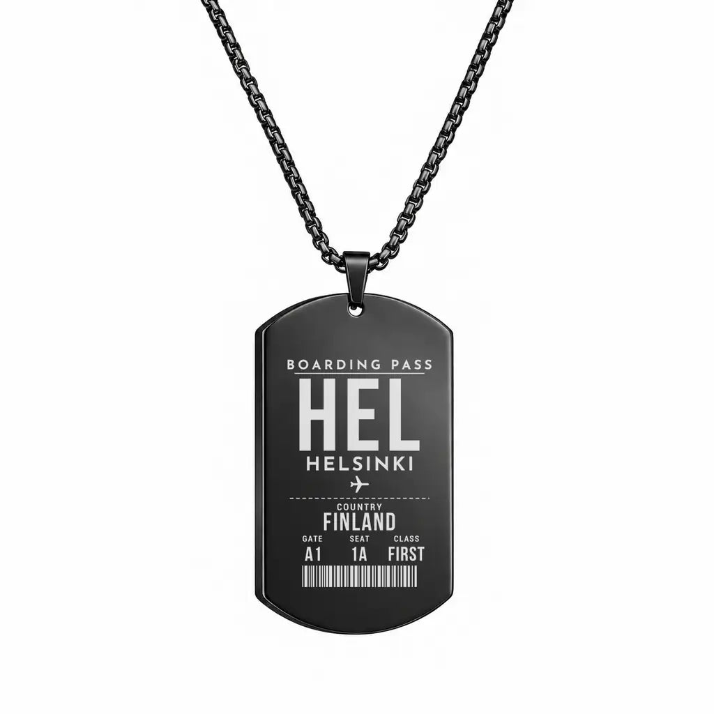 Helsinki Airport HEL - Necklace - Boarding Pass Style - Black