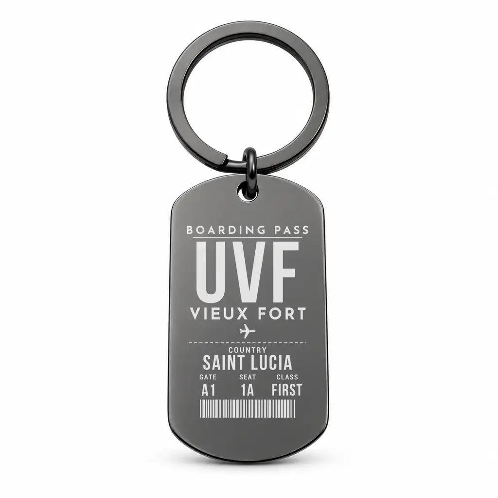 Hewanorra International Airport UVF - Key Chain - Boarding Pass Style - Black