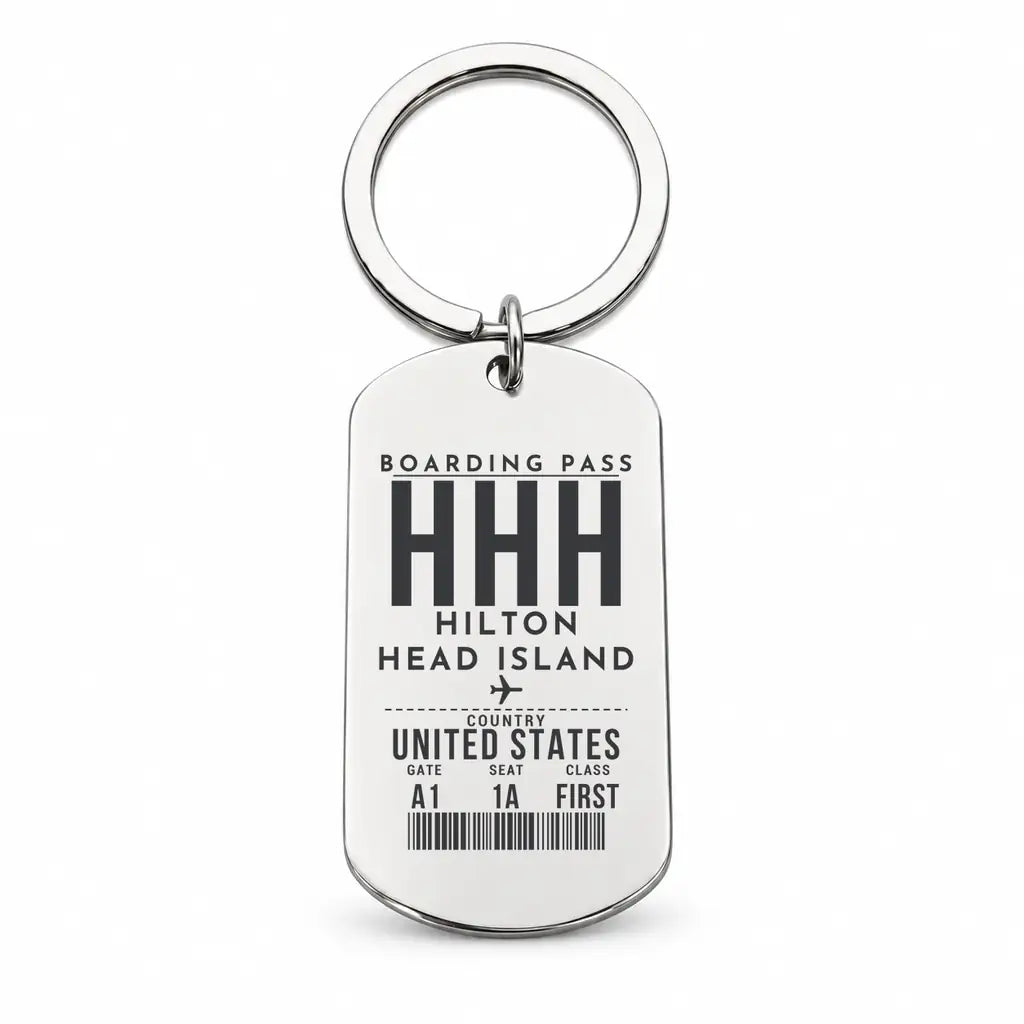 Hilton Head Island Airport HHH - Key Chain - Boarding Pass Style - Silver