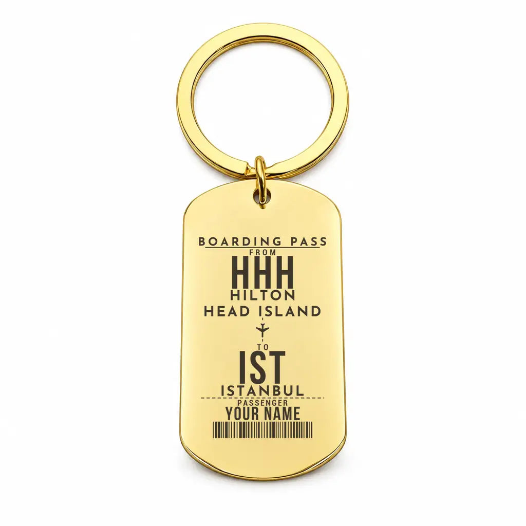 Hilton Head Island Airport HHH - Key Chain - Customizable Boarding Pass - Gold