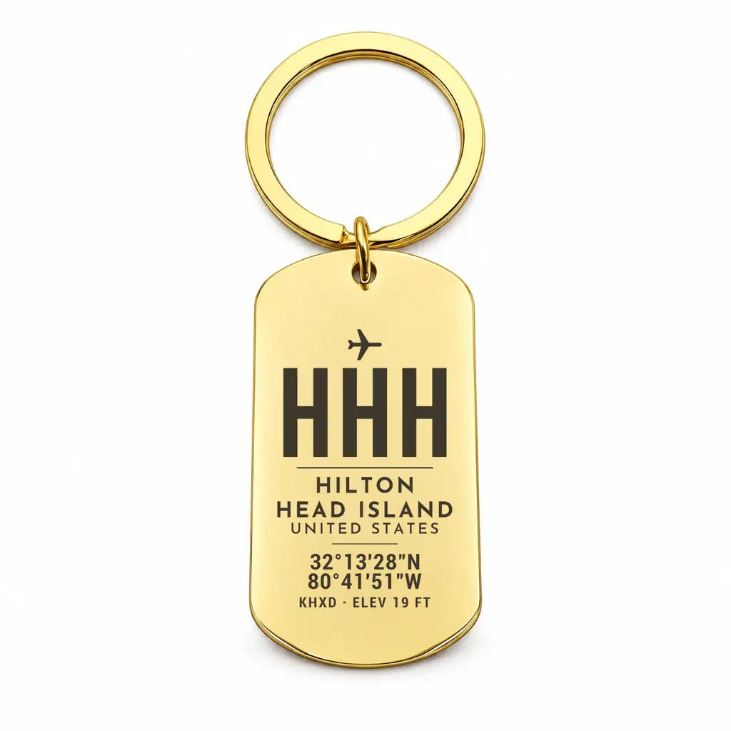 Hilton Head Island Airport HHH - Key Chain - Original Design - Gold