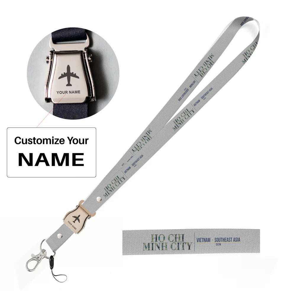 Ho Chi Minh City City Series seat belt lanyard - light gray with name
