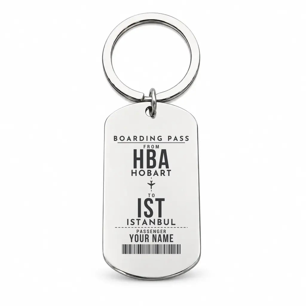 Hobart Airport HBA - Key Chain - Customizable Boarding Pass - Silver