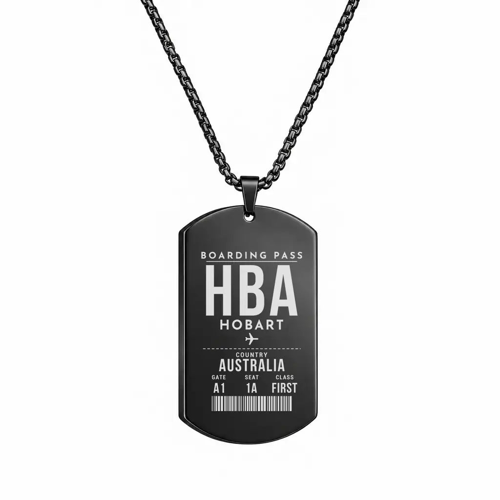 Hobart Airport HBA - Necklace - Boarding Pass Style - Black