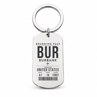 Thumbnail for Hollywood Burbank Airport BUR - Key Chain - Boarding Pass Style - Silver