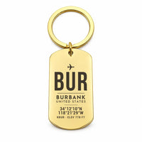 Thumbnail for Hollywood Burbank Airport BUR - Key Chain - Original Design - Gold